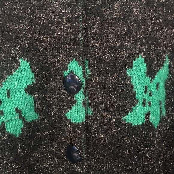Womens Cardigan Sweater Black Silver Green Button Closure EU Size 48 XXL Spain - Picture 2 of 7